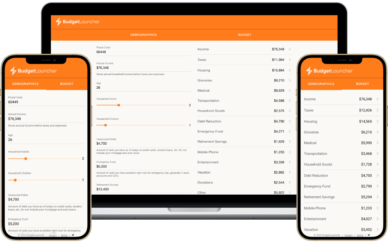 Budget Launcher app on laptop and mobile devices